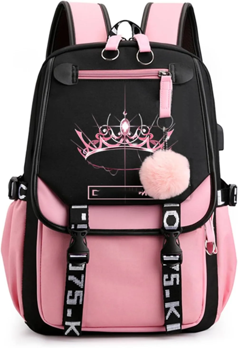 Kpop Backpack Shouler Bag Messenger Bag Fashion USB Charging Backpack (pink 3)