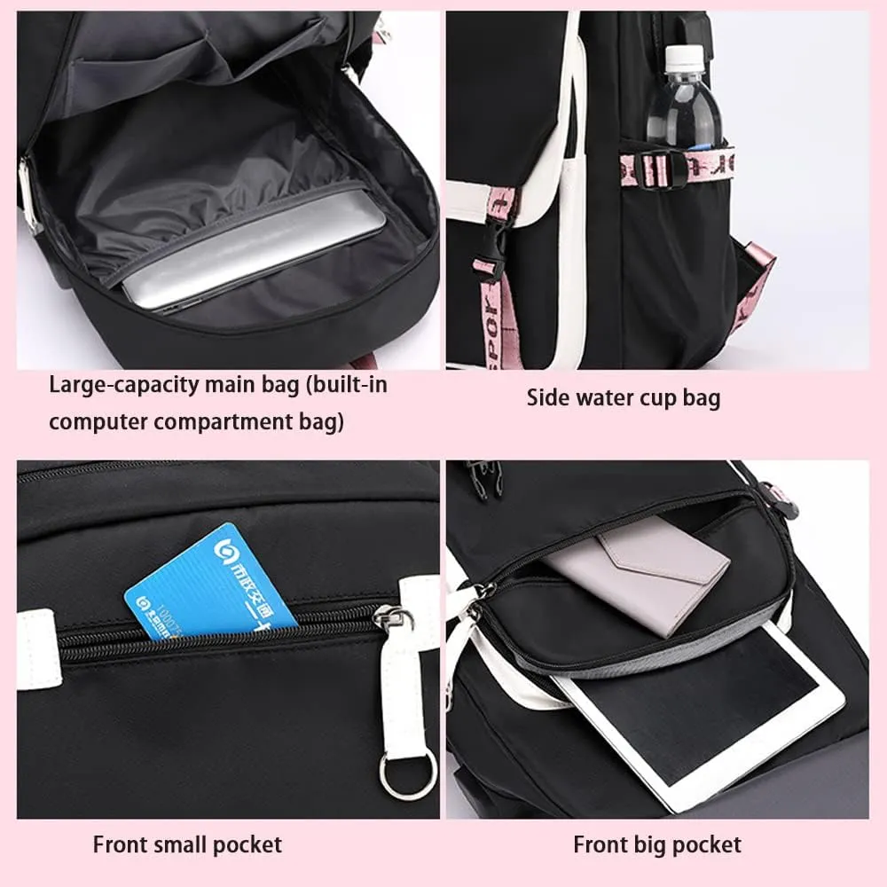 Kpop Backpack Shouler Bag Messenger Bag Fashion USB Charging Backpack (pink 3)