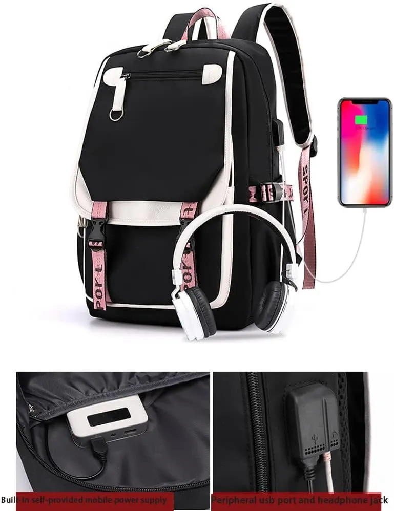 Kpop Backpack Shouler Bag Messenger Bag Fashion USB Charging Backpack (pink 3)