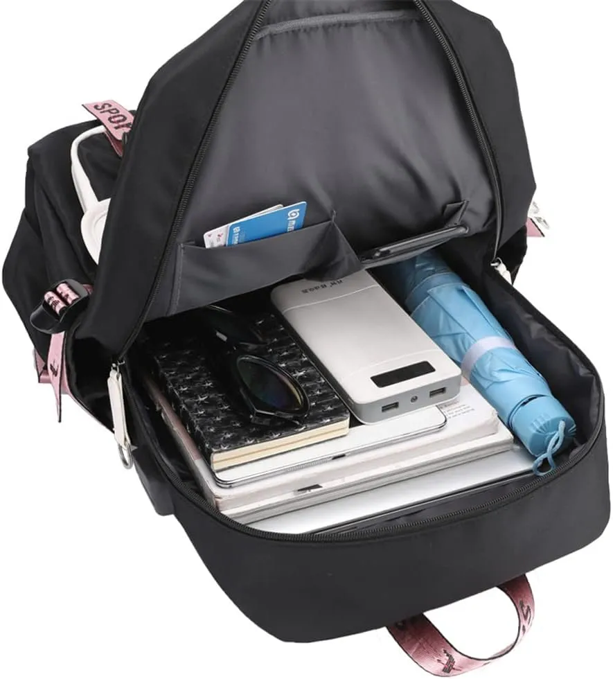 Kpop Backpack Shouler Bag Messenger Bag Fashion USB Charging Backpack (pink 3)