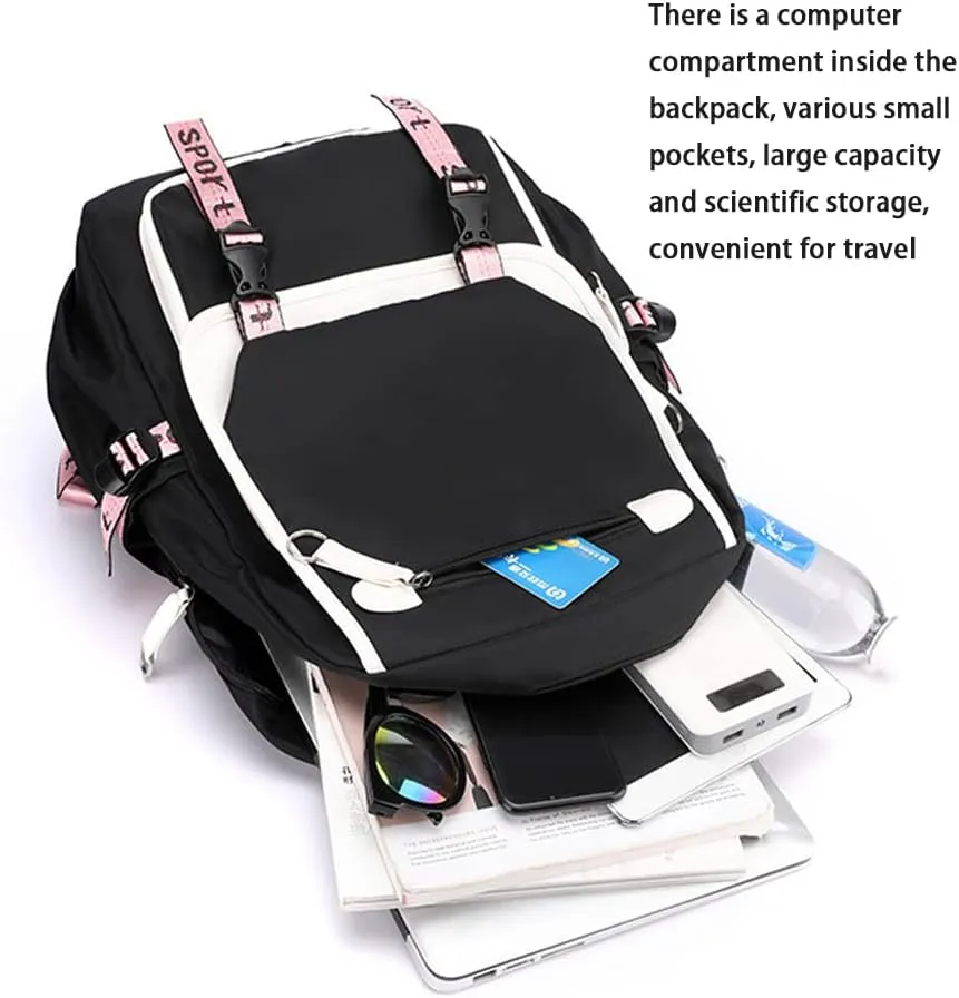 Kpop Backpack Shouler Bag Messenger Bag Fashion USB Charging Backpack (pink 3)