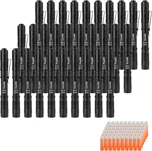 KunHe 30 Pack LED Pen Light Bulk Flashlights Aluminum Waterproof Mini Flashlight with Clip Pocket Pen Flashlights for Hurricane Work Camping Emergency(5 Inch)