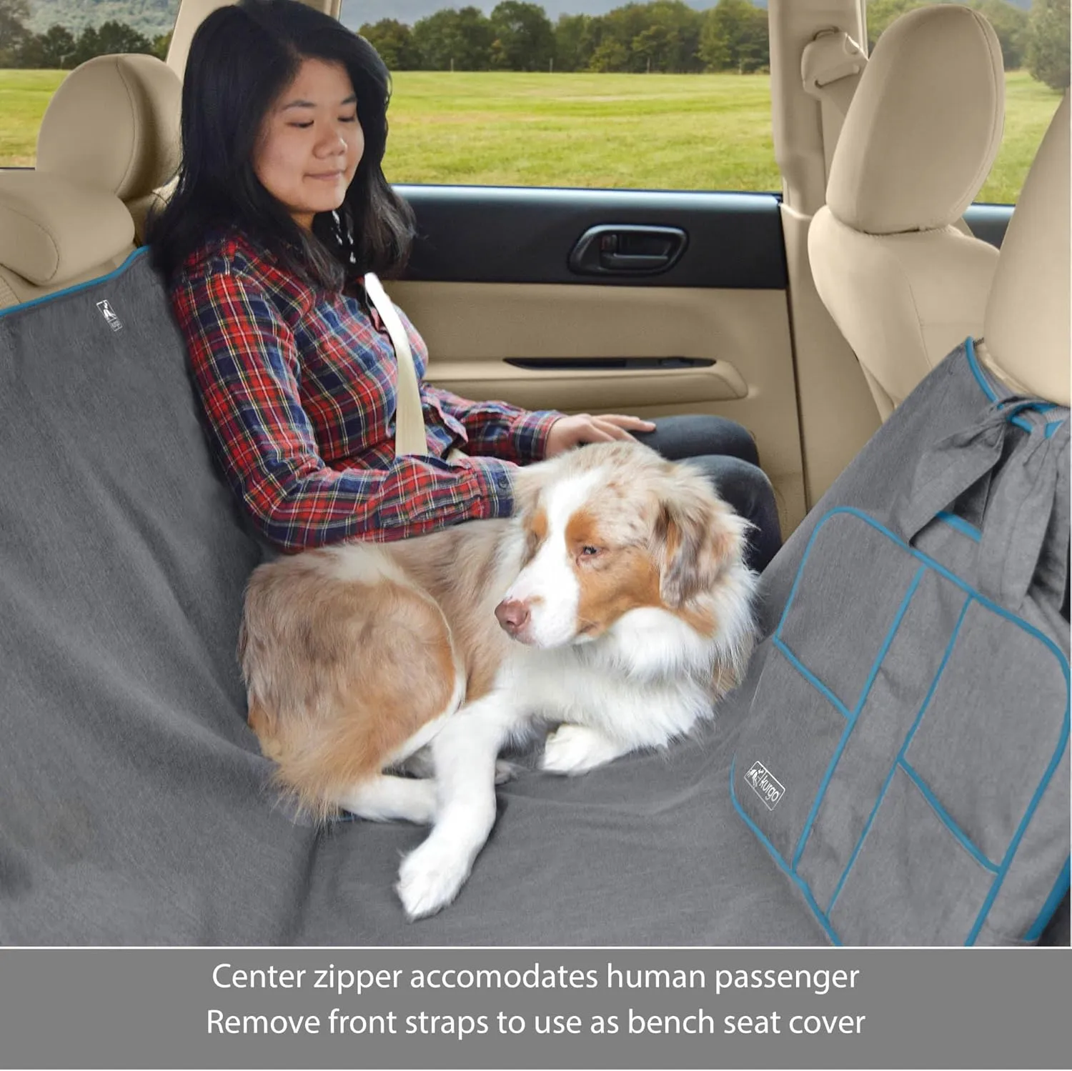 Kurgo Dog Car Seat Cover, Pet Bench Seat Covers, Hammock Style Car Cover, Water Resistant, Scratch Proof, Cars, 55 Inches, Heather Hammock (Heather Charcoal Grey, 55")