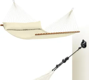 LA SIESTA Alabama Hammock & CasaMount, Premium Outdoor Relaxation Retreat, Hammock Suspension Kit for Walls, Ceilings, and Square Beams, Outdoor Hammock, King, Vanilla