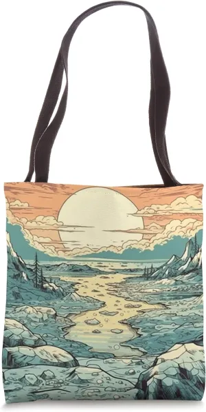Lake With Ice Floes Vintage Landscape Graphic Tote Bag