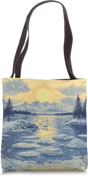 Lake With Ice Floes Vintage Landscape Graphic Tote Bag