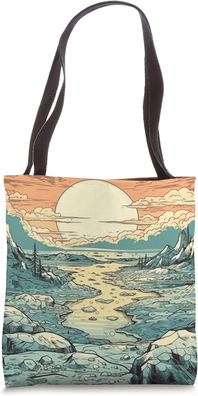 Lake With Ice Floes Vintage Landscape Graphic Tote Bag