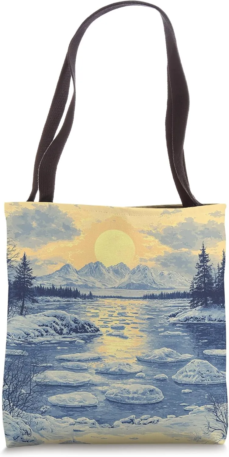 Lake With Ice Floes Vintage Landscape Graphic Tote Bag