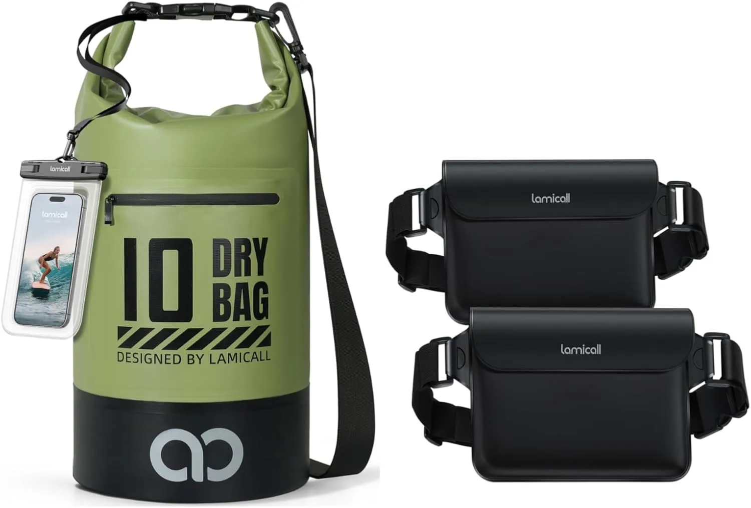 Lamicall Dry Bag Waterproof Backpack & Waterproof Fanny Pack