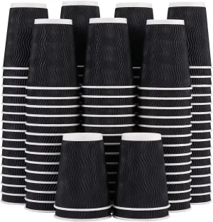 Lamosi 12 oz Disposable Coffee Cups - 120 Pack, Insulated Corrugated Paper Cups 12 oz, Kraft Ripple Wall Cups for Hot Beverage or Cold Drinks Office/Home/Party/Travel/Cafe (Black)