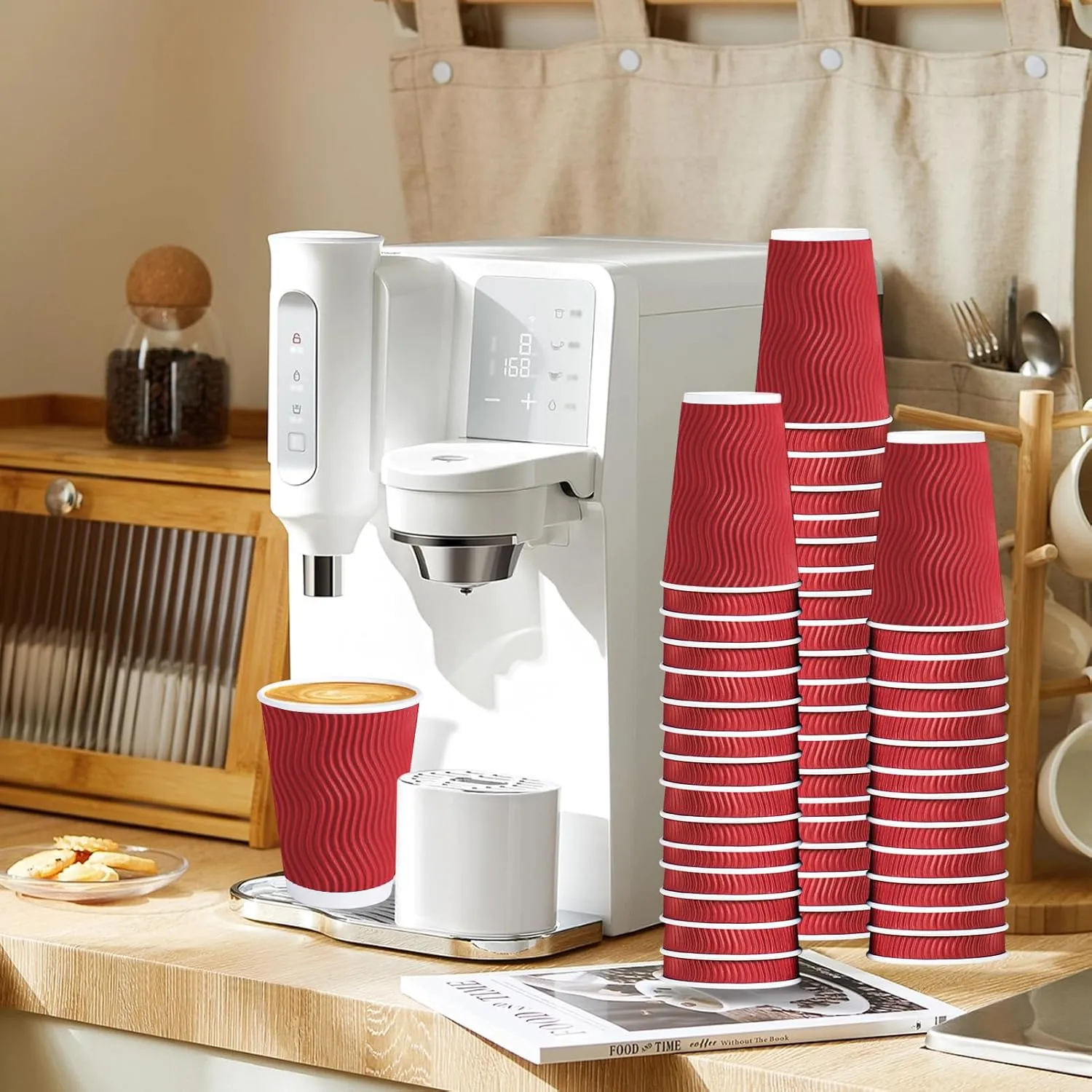 Lamosi 12 OZ To go Coffee Cups with Lids 60 Pack, Disposable Coffee Cups 12 oz, Paper Hot Cup with Lid for Party and Reception (Red)