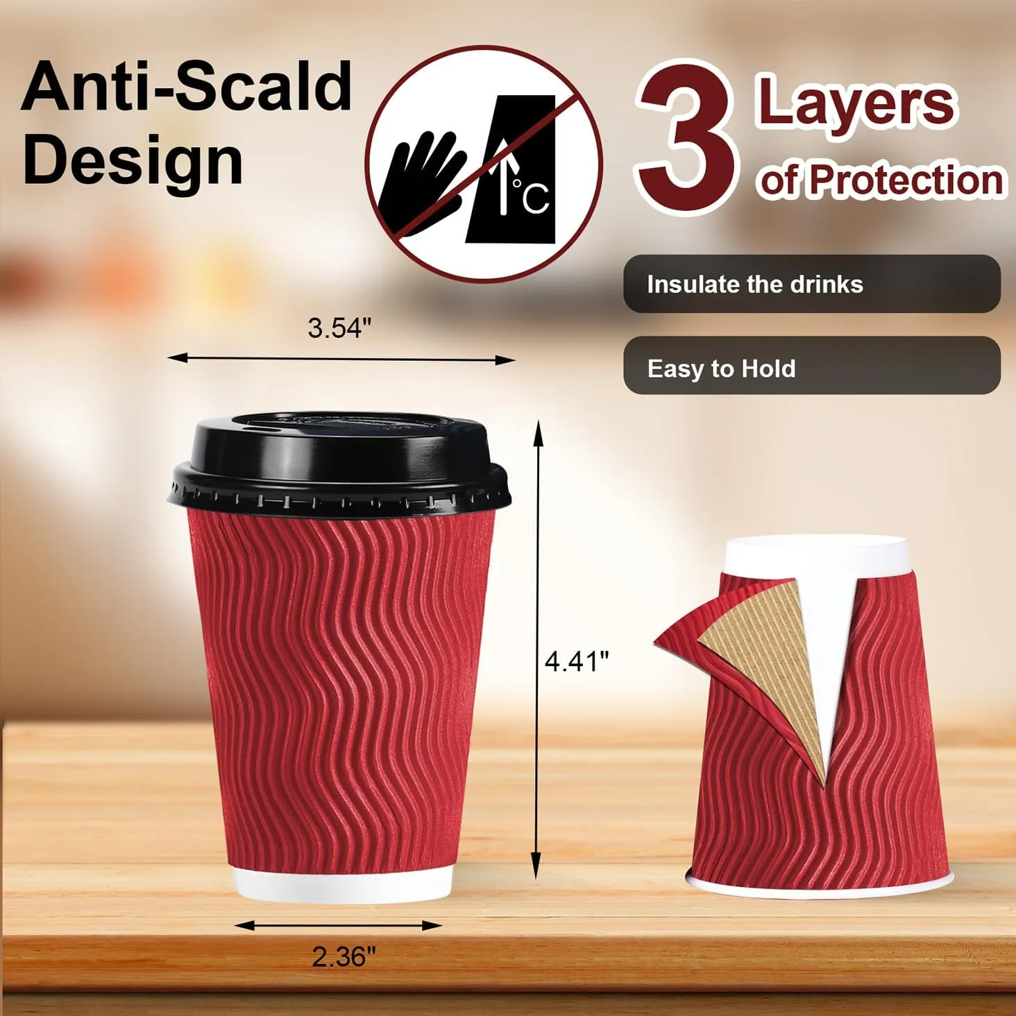 Lamosi 12 OZ To go Coffee Cups with Lids 60 Pack, Disposable Coffee Cups 12 oz, Paper Hot Cup with Lid for Party and Reception (Red)