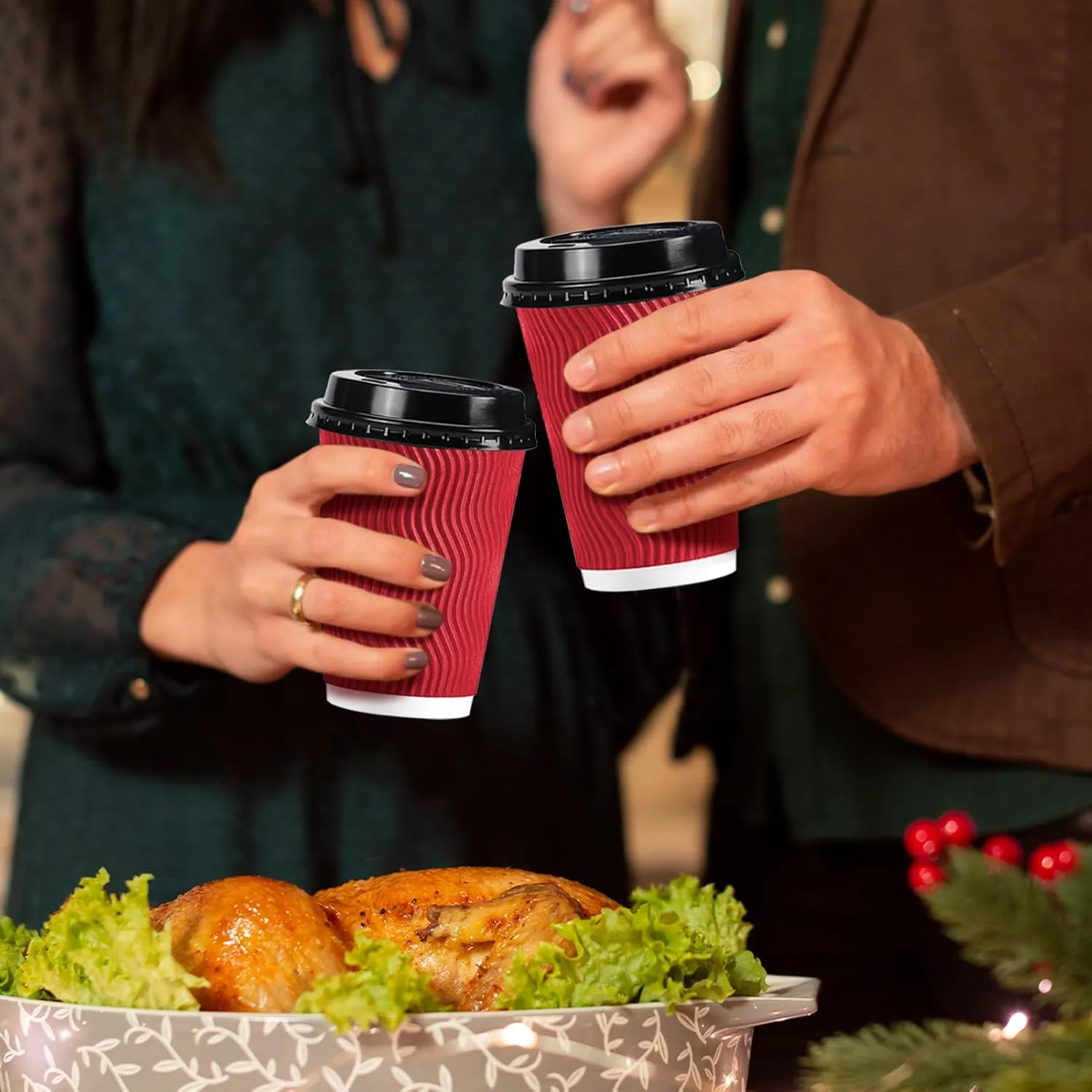 Lamosi 12 OZ To go Coffee Cups with Lids 60 Pack, Disposable Coffee Cups 12 oz, Paper Hot Cup with Lid for Party and Reception (Red)
