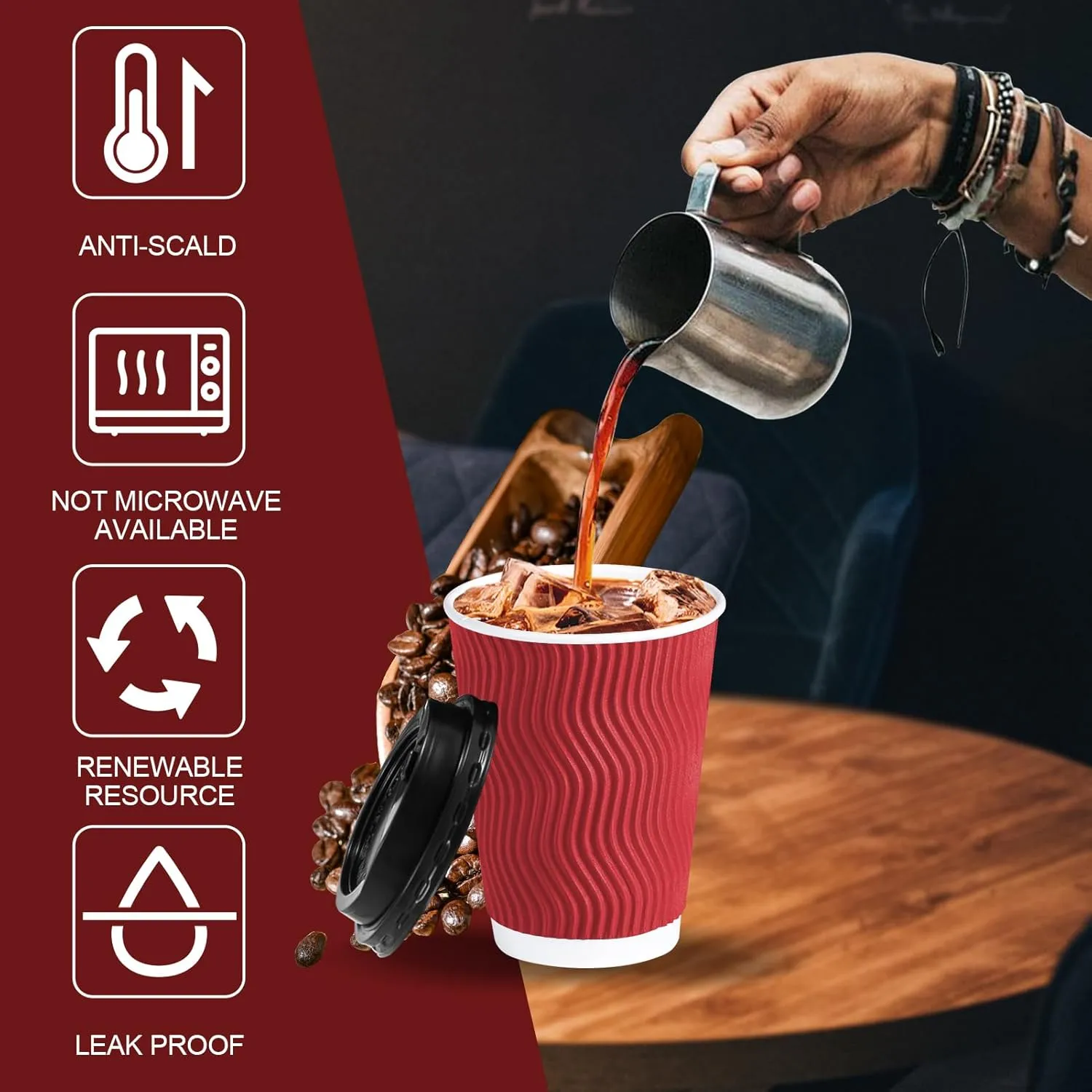 Lamosi 12 OZ To go Coffee Cups with Lids 60 Pack, Disposable Coffee Cups 12 oz, Paper Hot Cup with Lid for Party and Reception (Red)