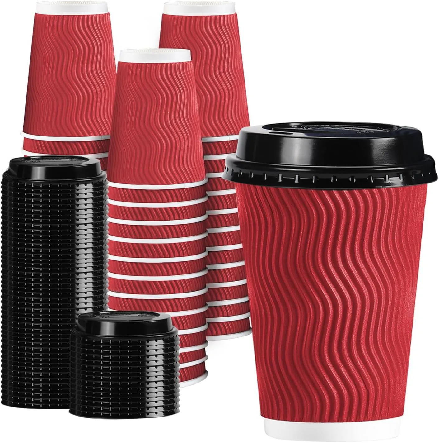 Lamosi 12 OZ To go Coffee Cups with Lids 60 Pack, Disposable Coffee Cups 12 oz, Paper Hot Cup with Lid for Party and Reception (Red)