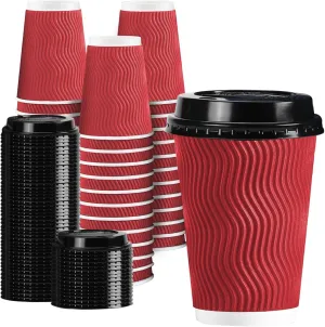 Lamosi 12 OZ To go Coffee Cups with Lids 60 Pack, Disposable Coffee Cups 12 oz, Paper Hot Cup with Lid for Party and Reception (Red)