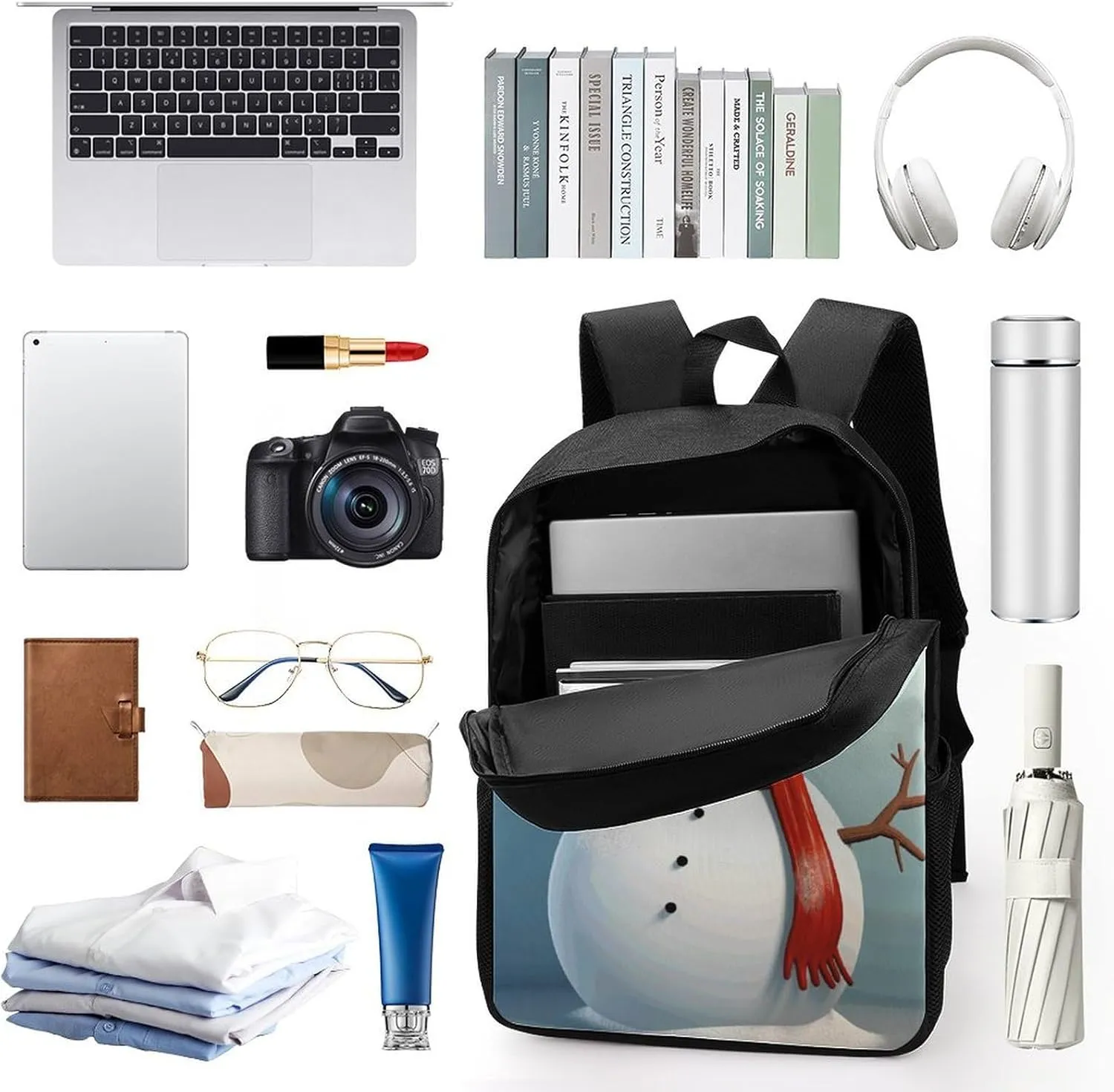 Laptop Backpack for Men 17 Inch Cute Snowman Work Casual Backpack Lightweight Travel Shoulder Bag