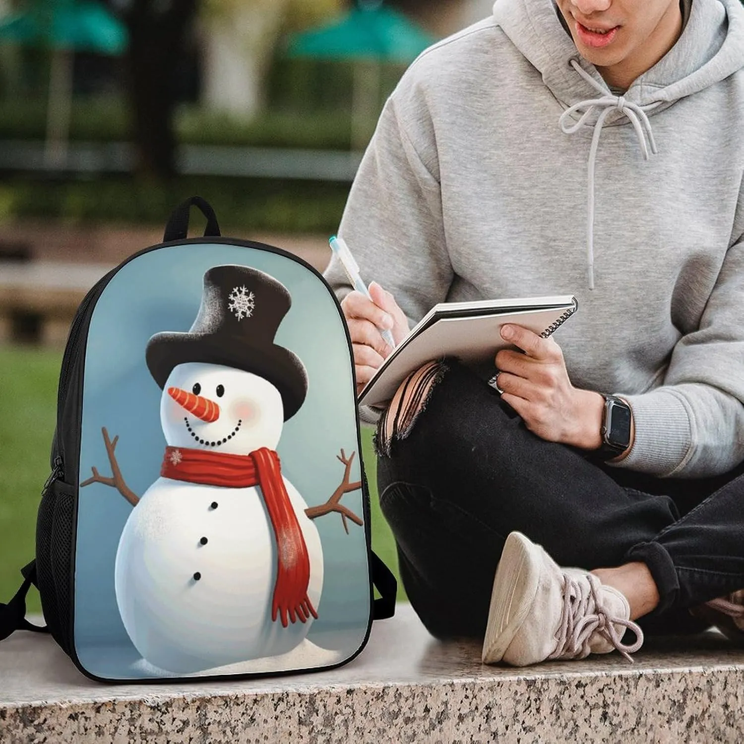 Laptop Backpack for Men 17 Inch Cute Snowman Work Casual Backpack Lightweight Travel Shoulder Bag
