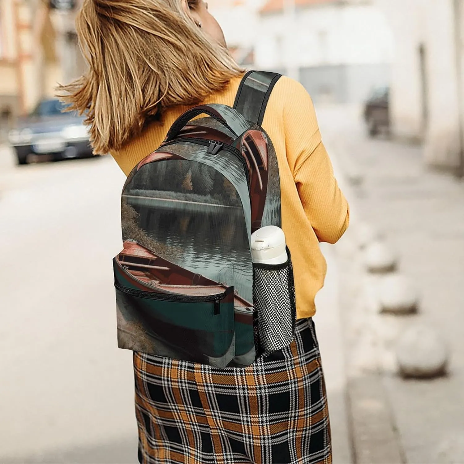 Laptop Backpack for Men Women Lightweight Daypack with Compartment Rucksack Boat Moored on Shore Laptop Bag