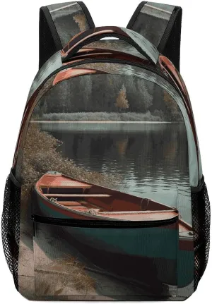 Laptop Backpack for Men Women Lightweight Daypack with Compartment Rucksack Boat Moored on Shore Laptop Bag