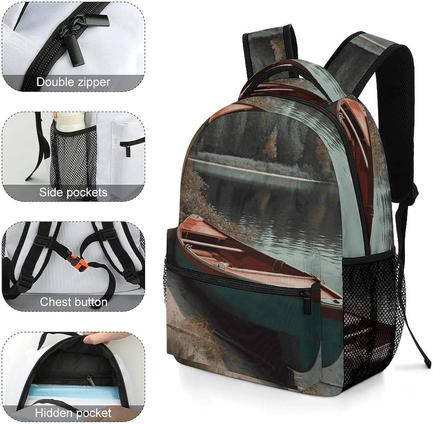 Laptop Backpack for Men Women Lightweight Daypack with Compartment Rucksack Boat Moored on Shore Laptop Bag
