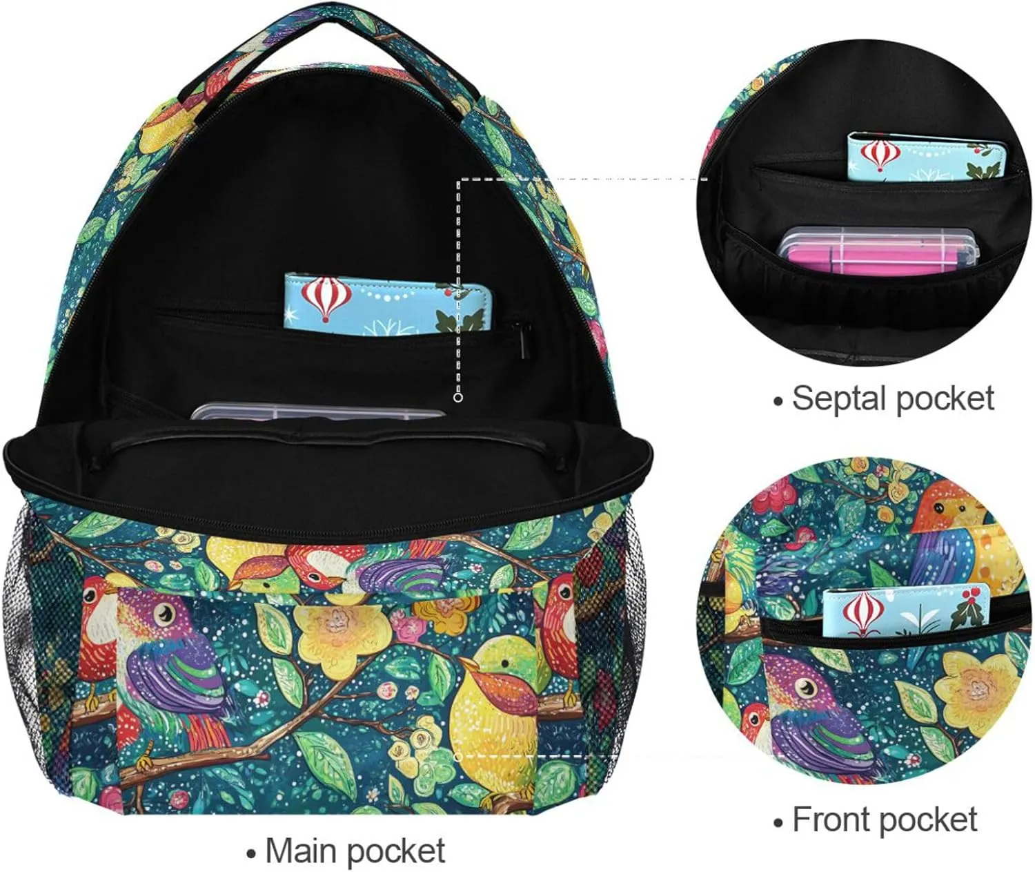 Laptop Backpack for Unisex Adult Waterproof Outdoor Backpack with Chest Strap for Business Work College Travel Trip Parents' Day Bird Family