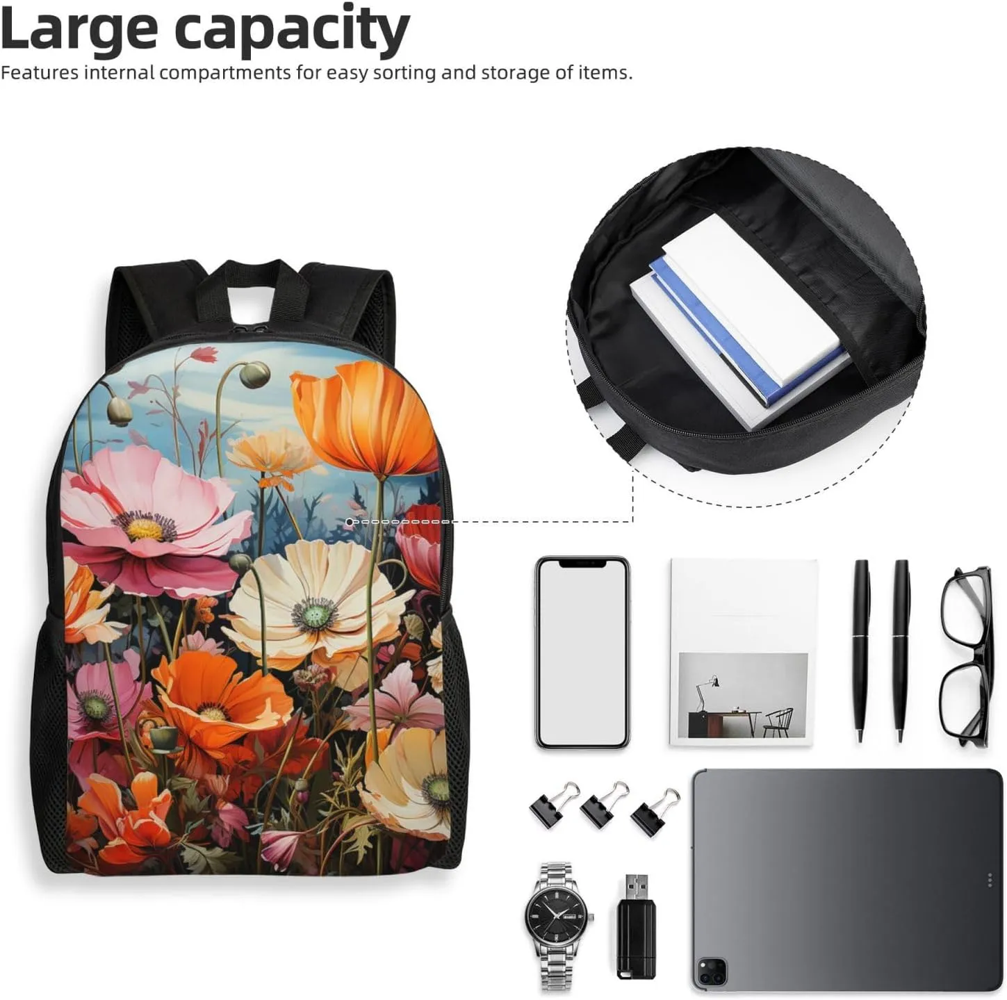 Laptop Backpack for Women Men Carry-on Backpack Wild Flowers Daypack Lightweight Travel Shoulder Bags