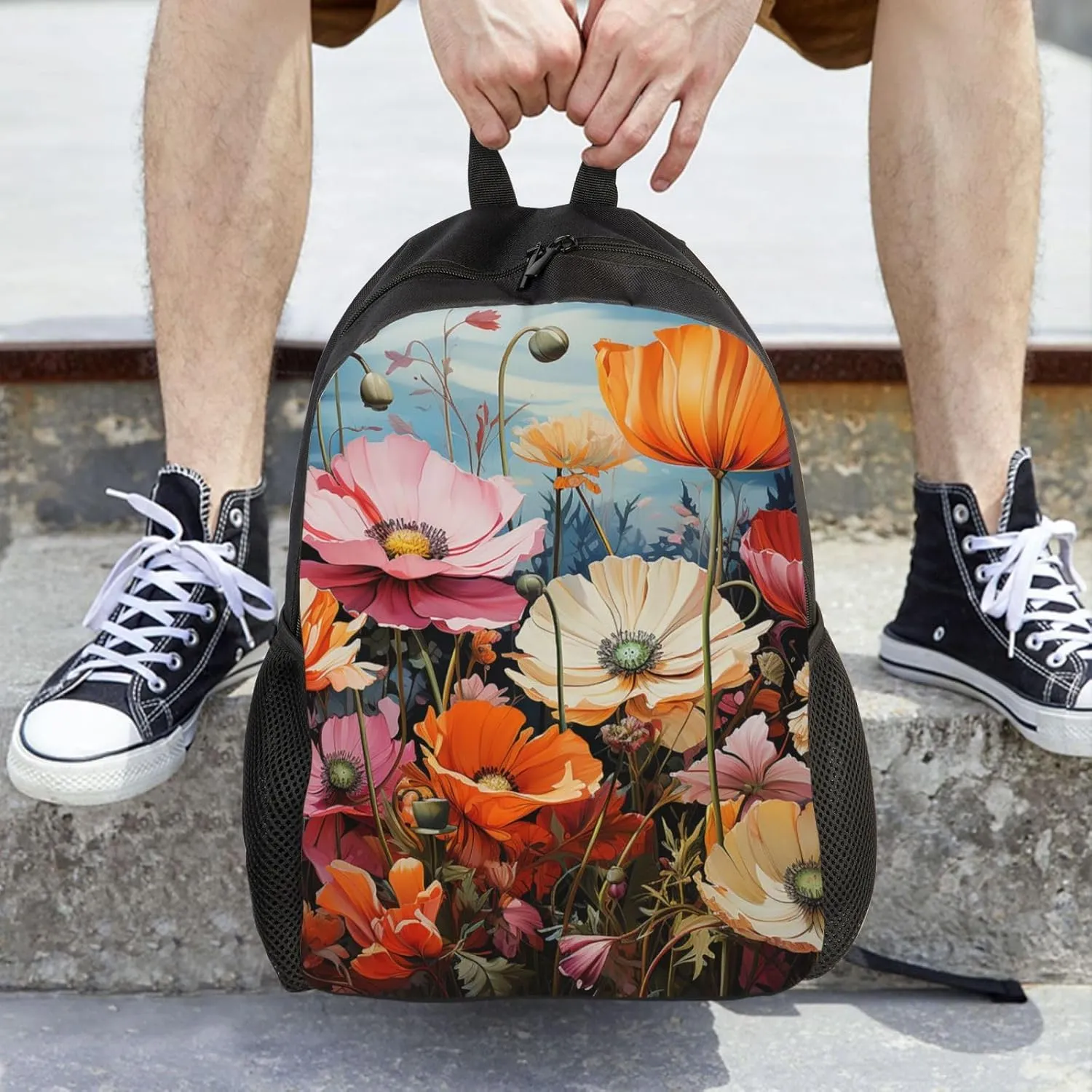 Laptop Backpack for Women Men Carry-on Backpack Wild Flowers Daypack Lightweight Travel Shoulder Bags