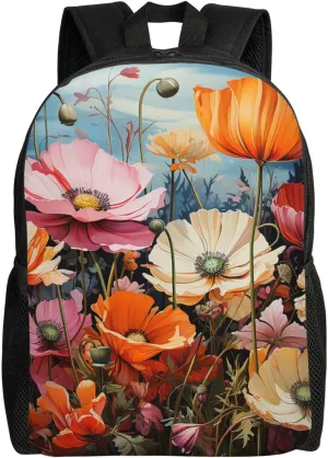 Laptop Backpack for Women Men Carry-on Backpack Wild Flowers Daypack Lightweight Travel Shoulder Bags
