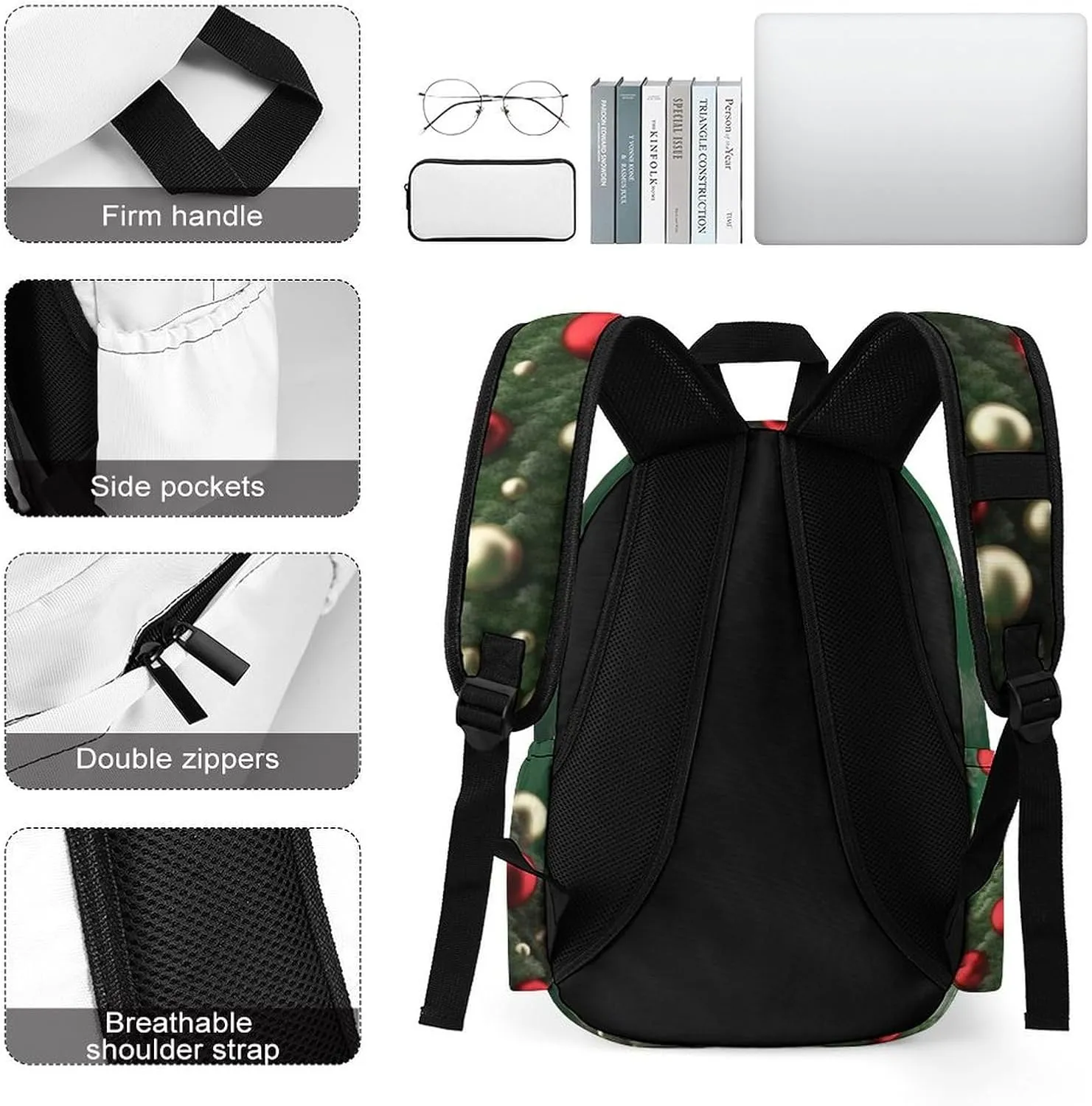 Laptop Backpack for Women Men Daypack Waterproof Round Ball Christmas Tree Computer Bag Business Work Bag for Travel