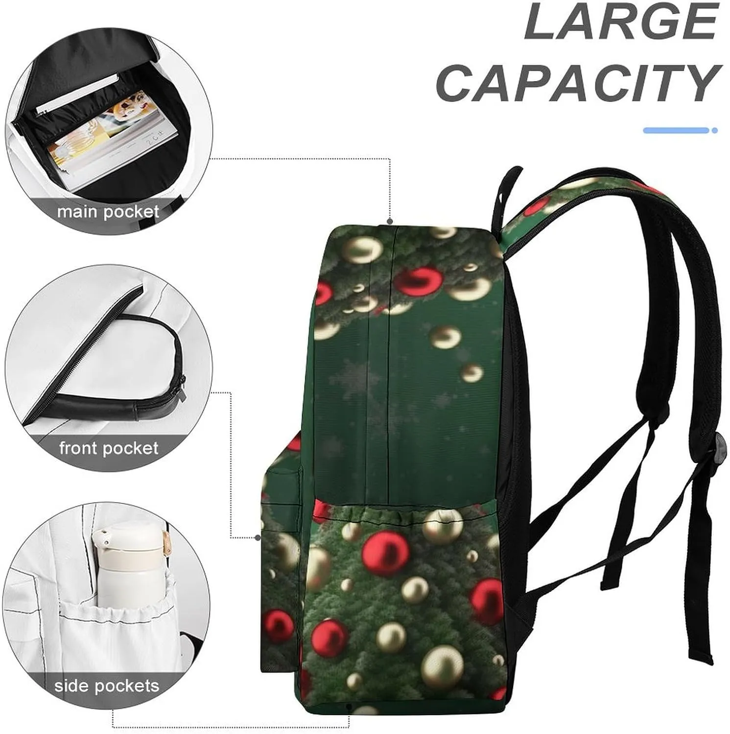 Laptop Backpack for Women Men Daypack Waterproof Round Ball Christmas Tree Computer Bag Business Work Bag for Travel