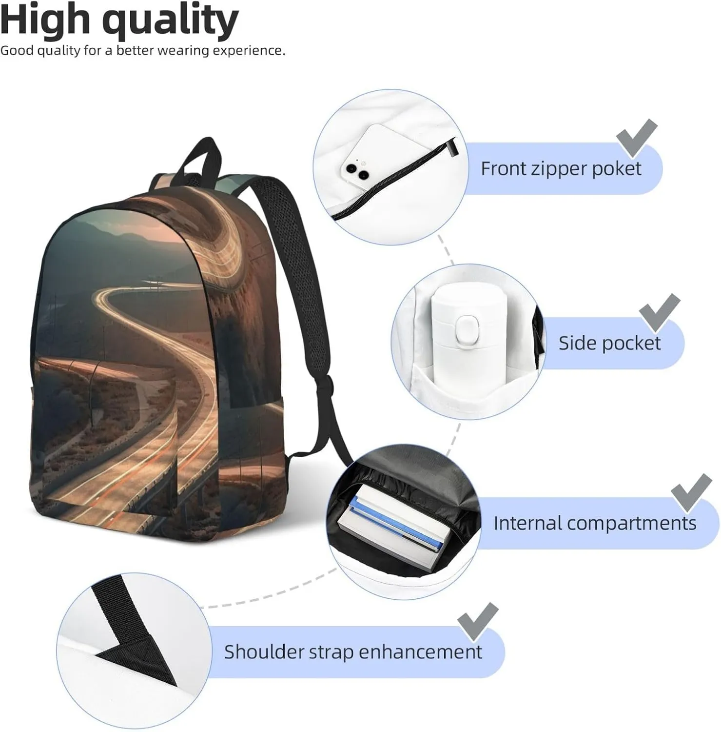 Laptop Backpack Travel Casual Daypack with Compartment Highway Laptop Bag Lightweight Shoulder Bag for Hiking