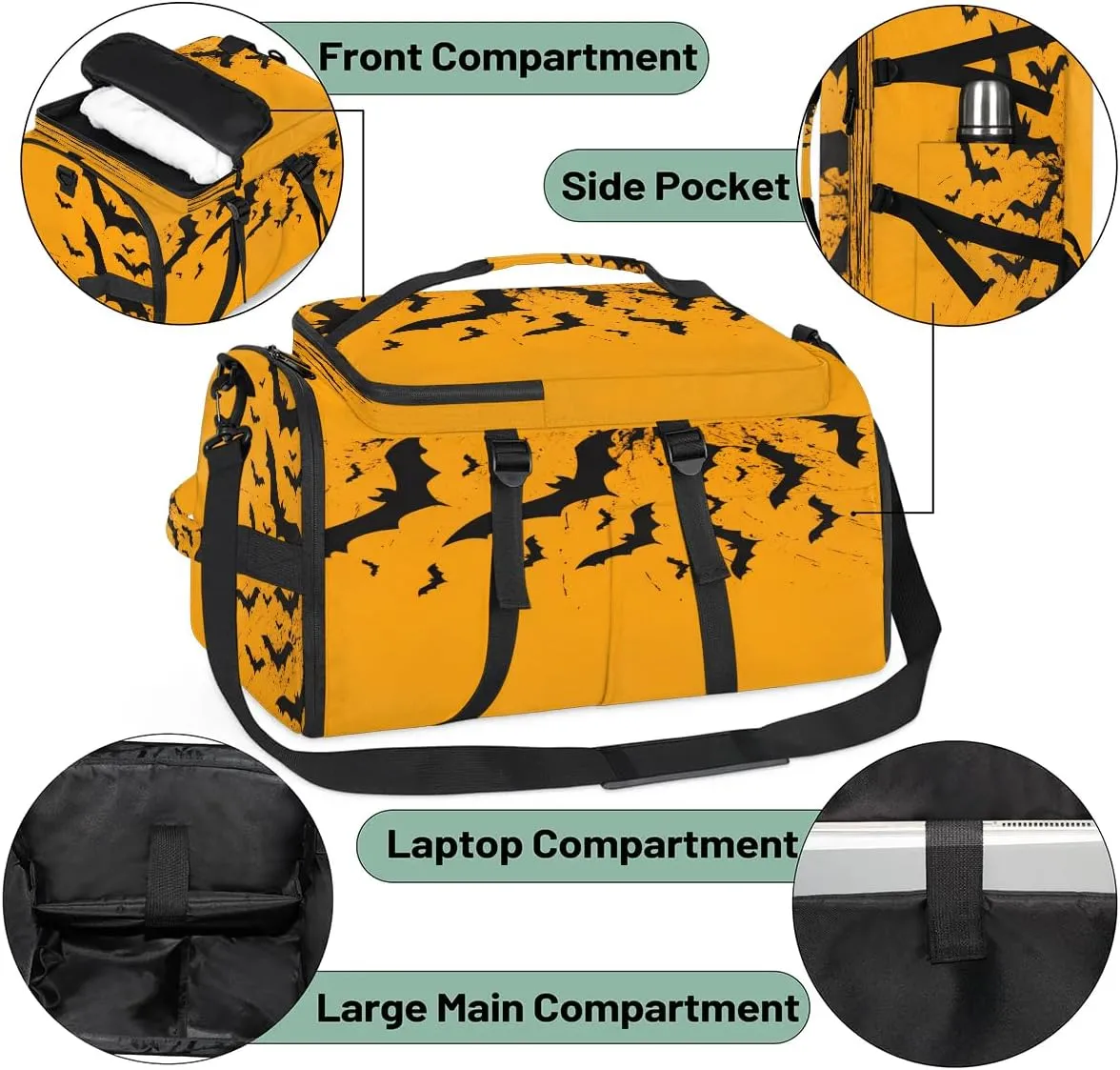 Large Carry on Backpack for Women Men Multi-function Gym Duffle Bag Halloween Bats Backpack Polyester Waterproof Duffel Bags