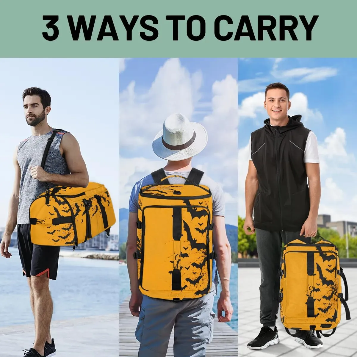 Large Carry on Backpack for Women Men Multi-function Gym Duffle Bag Halloween Bats Backpack Polyester Waterproof Duffel Bags