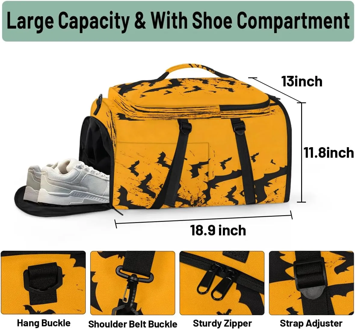 Large Carry on Backpack for Women Men Multi-function Gym Duffle Bag Halloween Bats Backpack Polyester Waterproof Duffel Bags