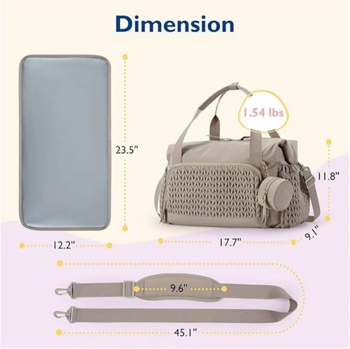 Large Crossbody Diaper Tote with Changing Pad, Mommy Storage Bag, Mommy Hospital Bags for Labor and Delivery (Pink)