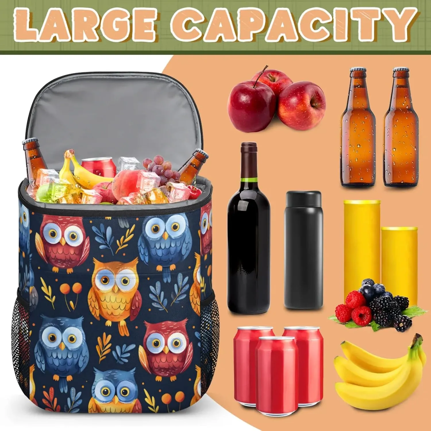 Large Insulated Cooler Backpack, Leak Proof Backpack 30 Cans, Cooler Bag for 12h Hot/Cold Retention