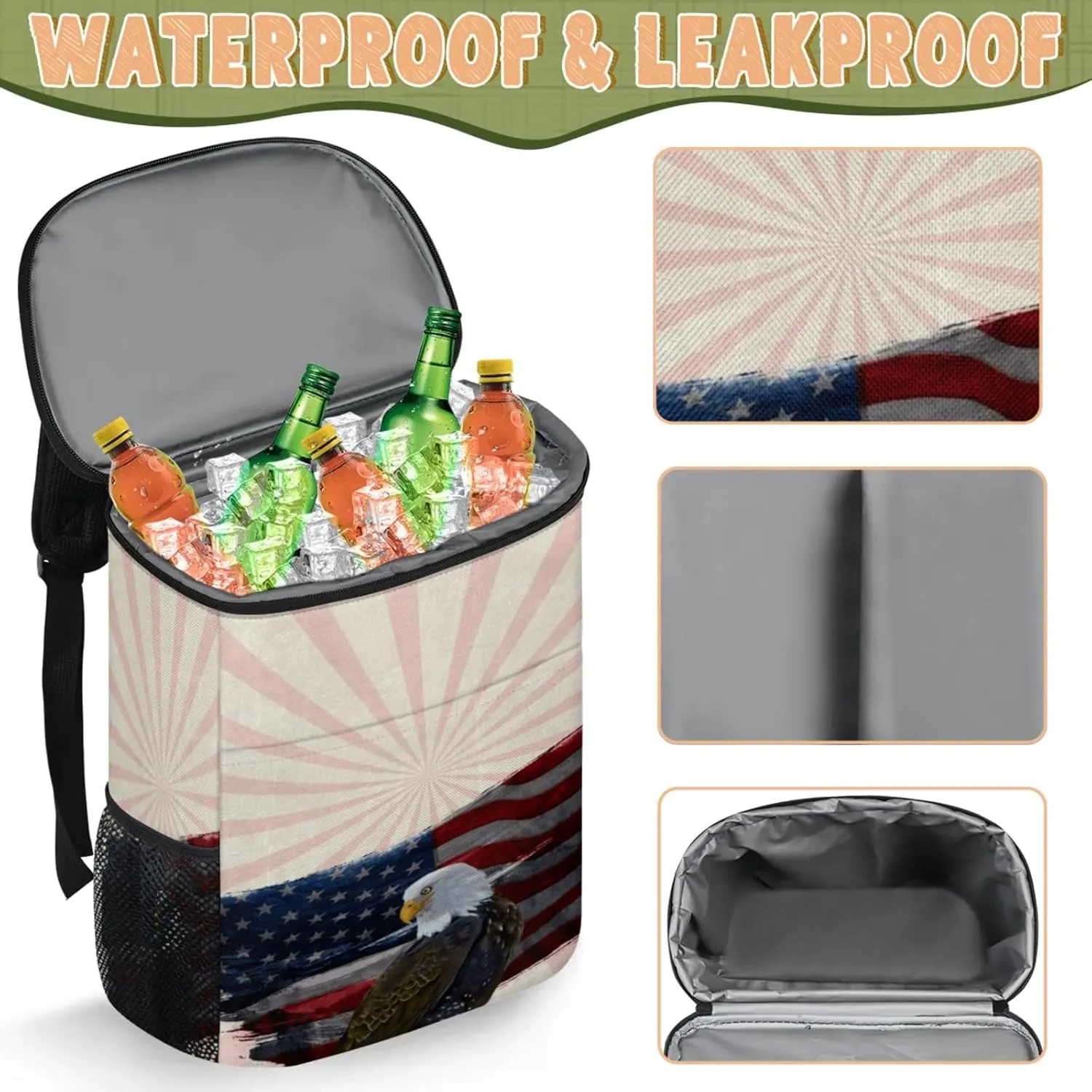 Large Insulated Cooler Backpack, Leak Proof Backpack 30 Cans, Cooler Bag for 12h Hot/Cold Retention