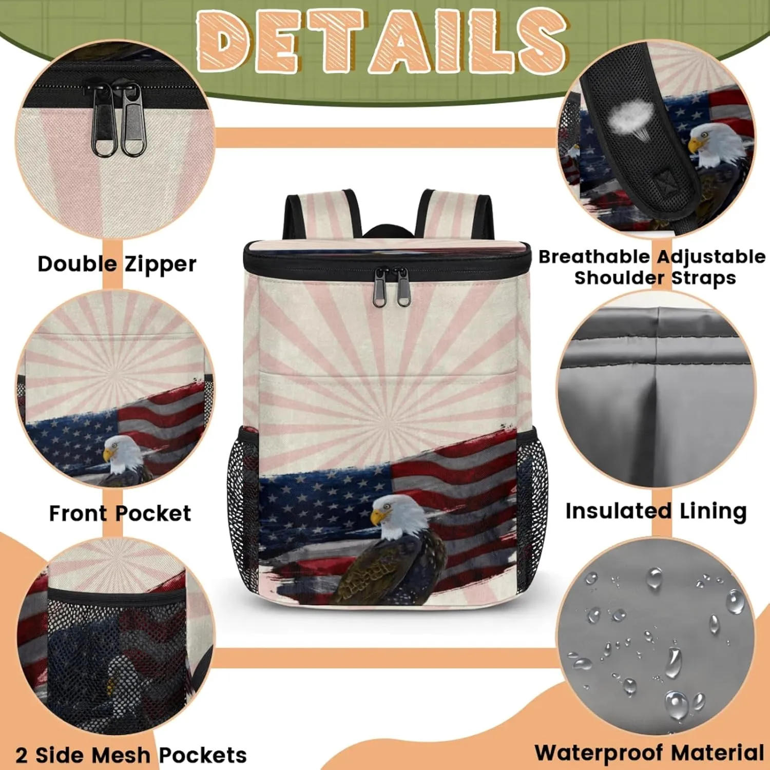Large Insulated Cooler Backpack, Leak Proof Backpack 30 Cans, Cooler Bag for 12h Hot/Cold Retention