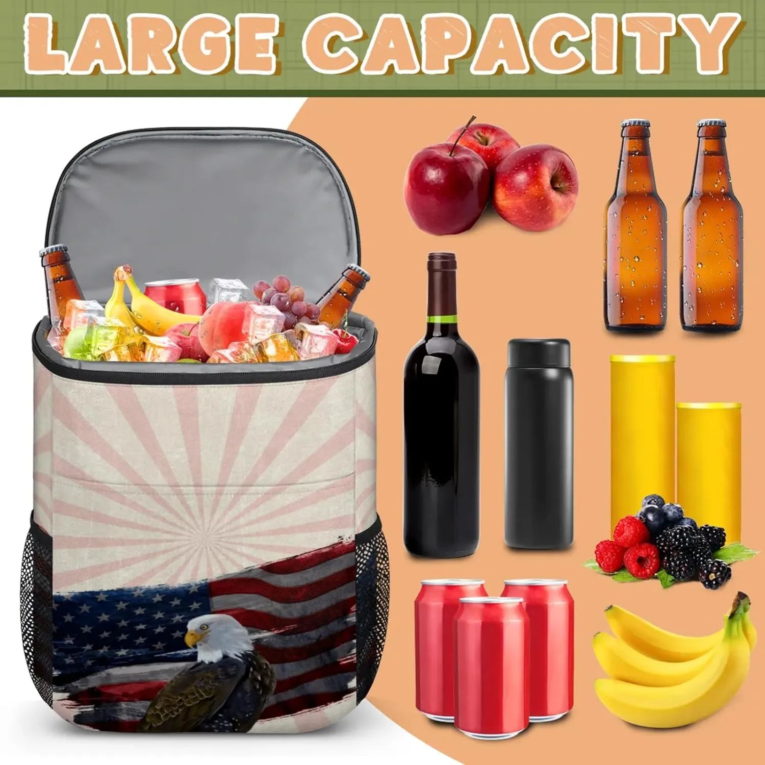 Large Insulated Cooler Backpack, Leak Proof Backpack 30 Cans, Cooler Bag for 12h Hot/Cold Retention