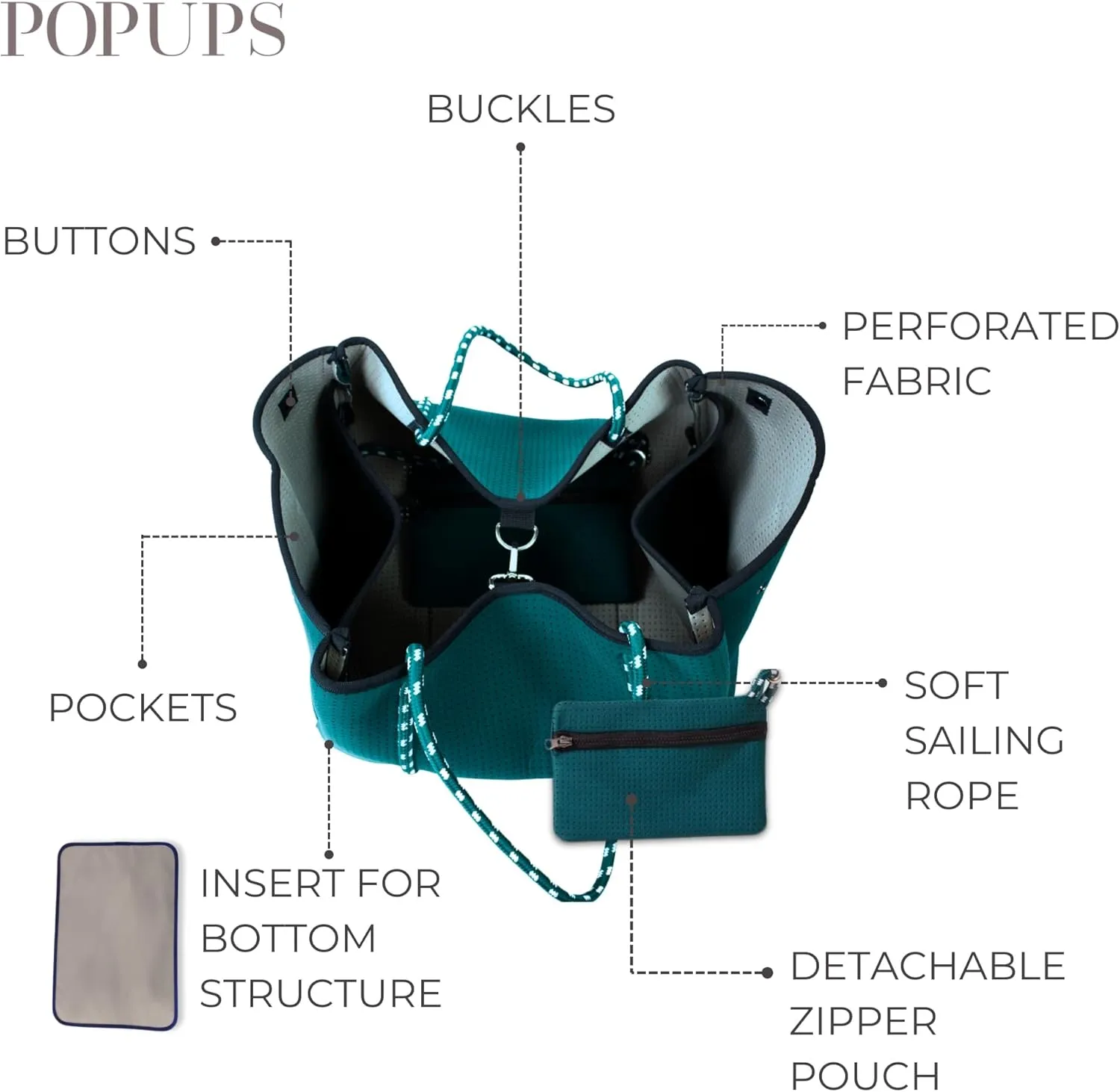 Large Neoprene Tote Bag for Women - Everyday Designer Handbag for Travel Work and Beach with Pockets and Zipper Pouch