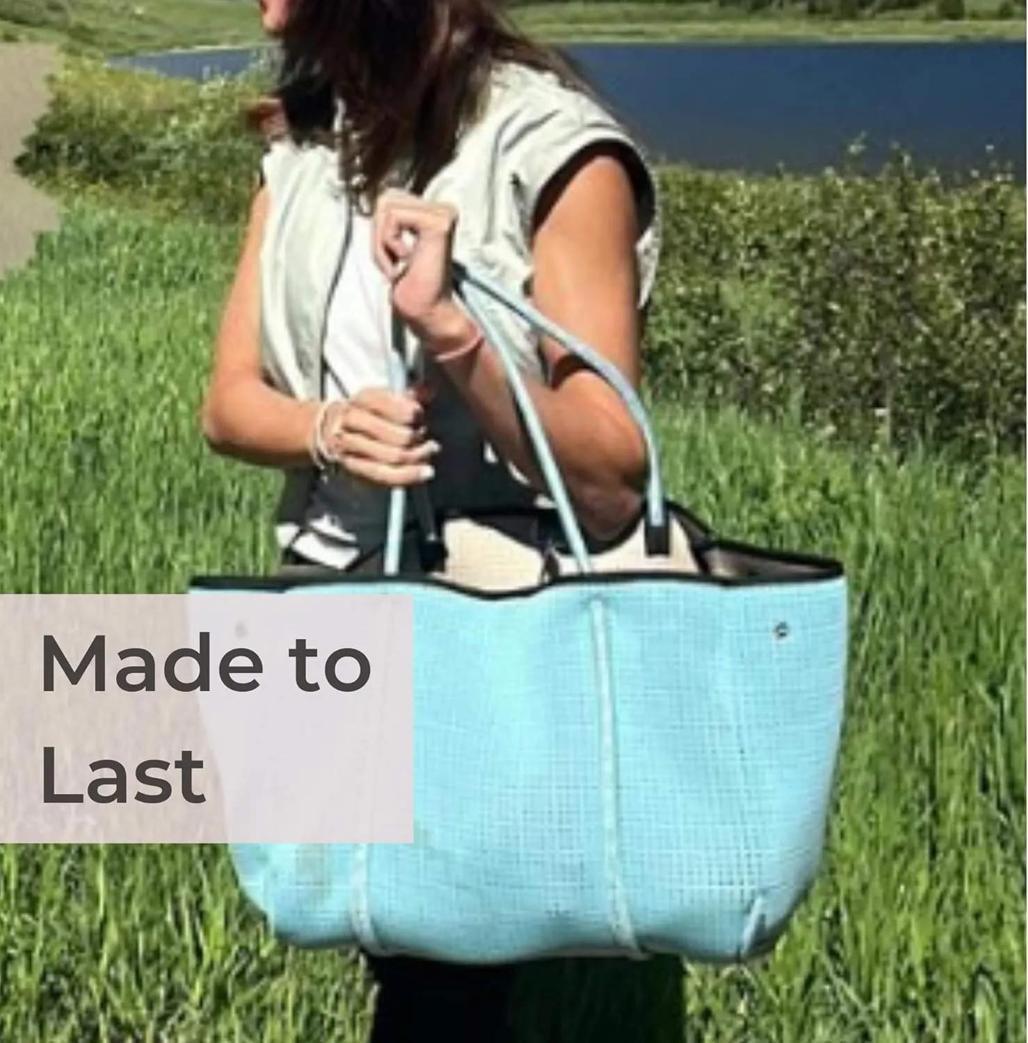Large Neoprene Tote Bag for Women - Everyday Designer Handbag for Travel Work and Beach with Pockets and Zipper Pouch