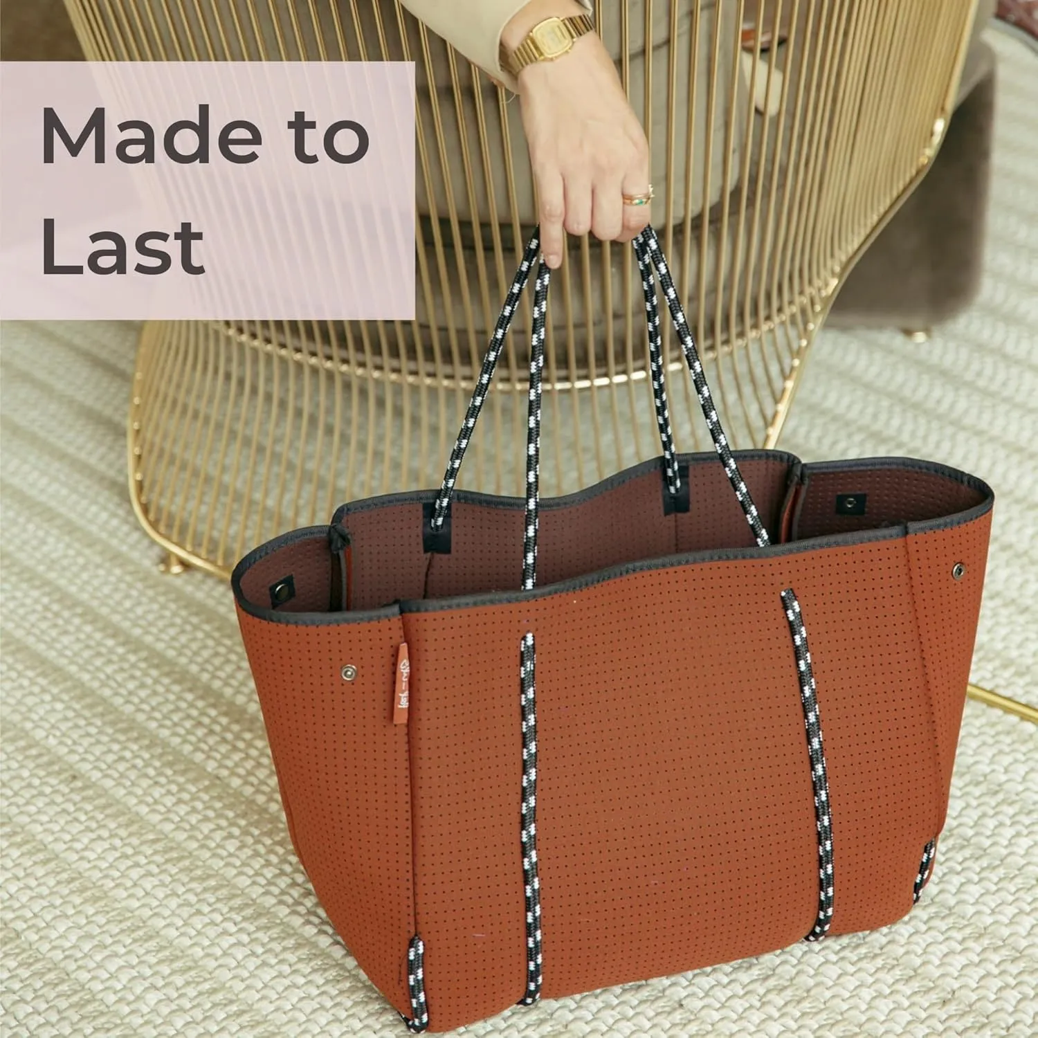 Large Neoprene Tote Bag for Women - Everyday Designer Handbag for Travel Work and Beach with Pockets and Zipper Pouch