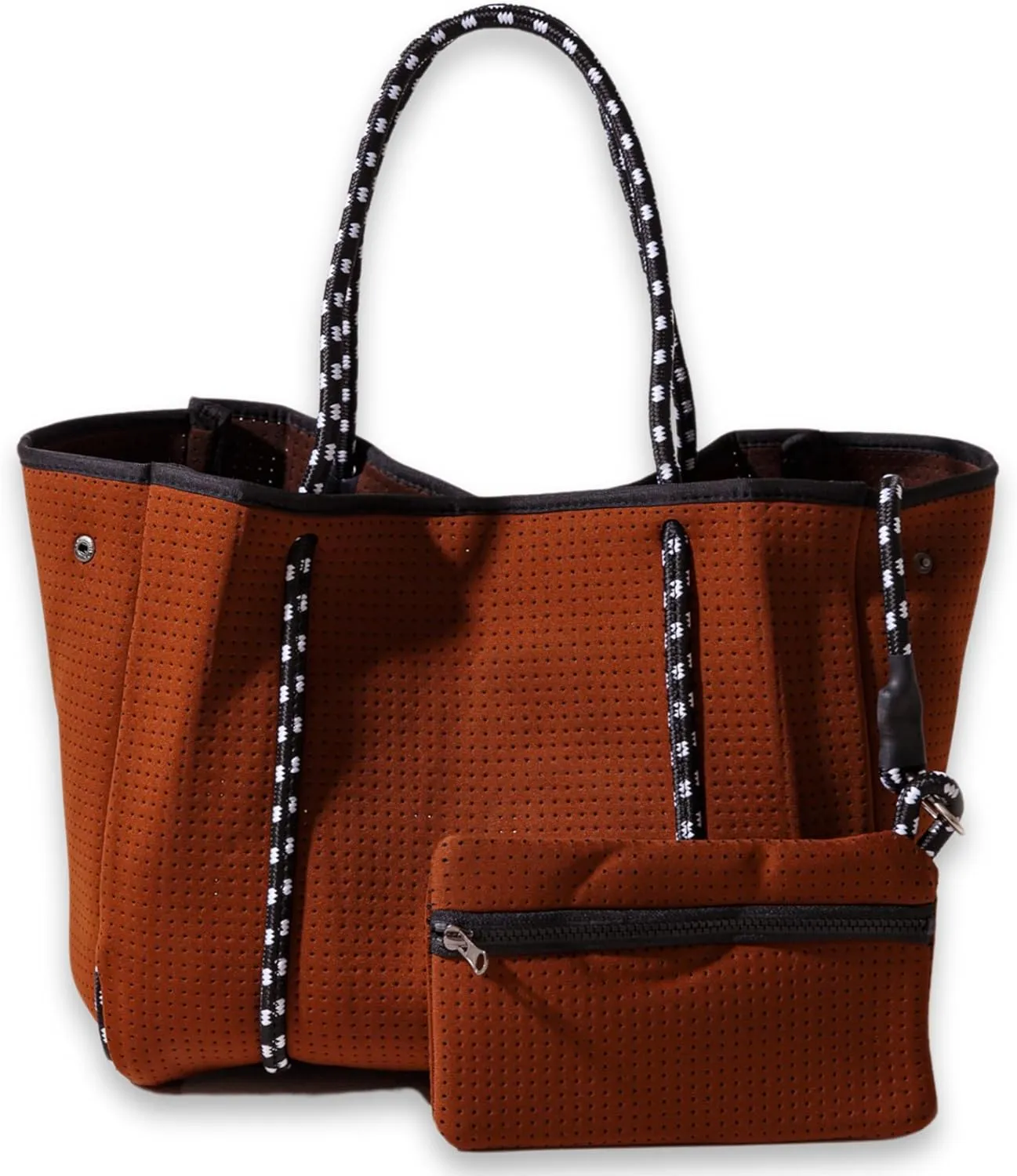 Large Neoprene Tote Bag for Women - Everyday Designer Handbag for Travel Work and Beach with Pockets and Zipper Pouch