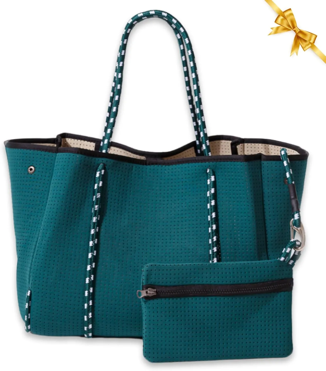 Large Neoprene Tote Bag for Women - Everyday Designer Handbag for Travel Work and Beach with Pockets and Zipper Pouch