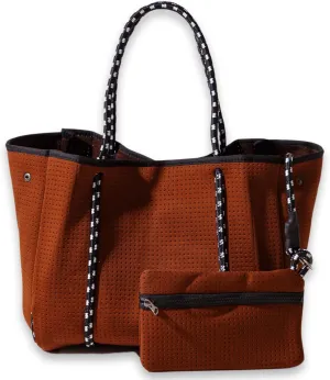 Large Neoprene Tote Bag for Women - Everyday Designer Handbag for Travel Work and Beach with Pockets and Zipper Pouch