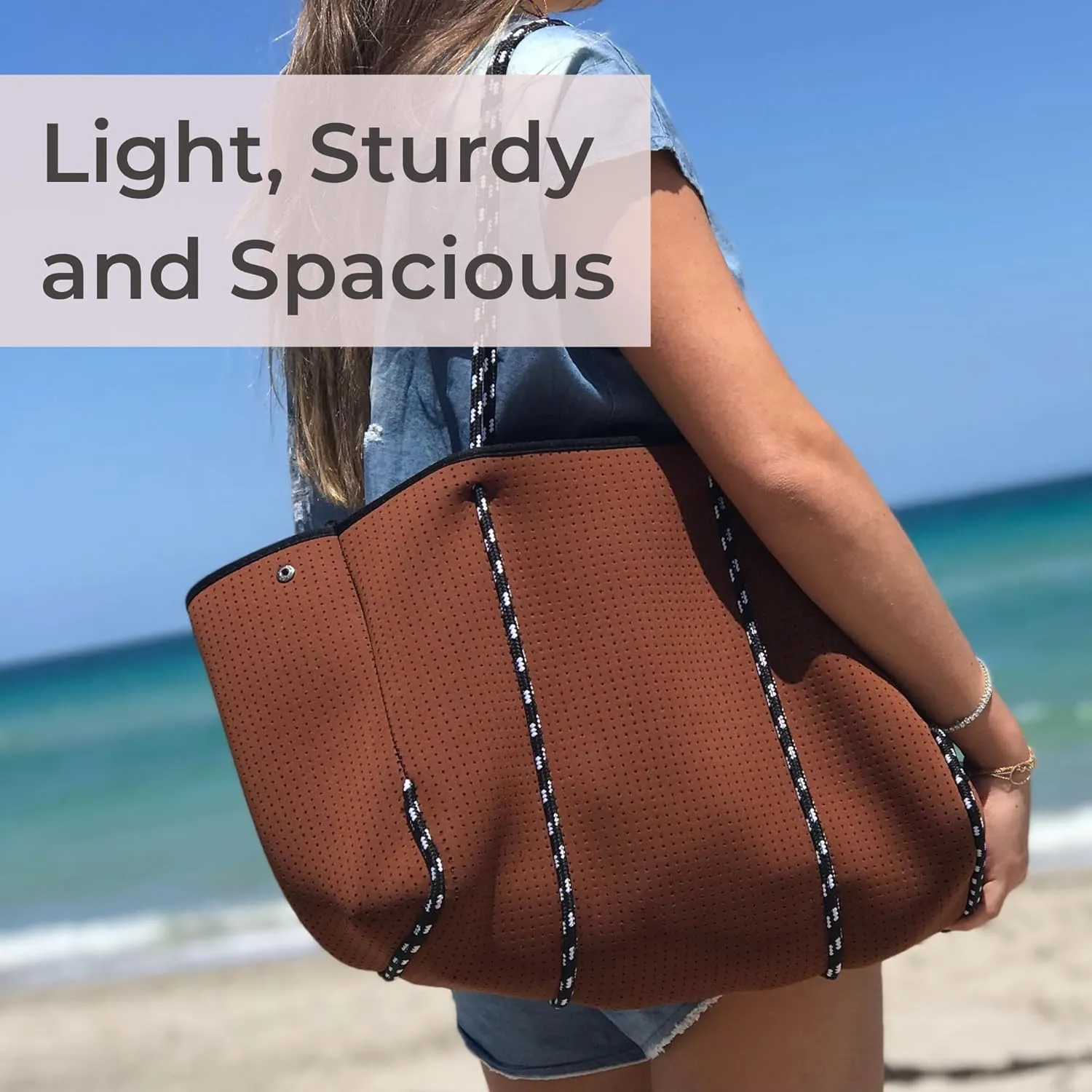 Large Neoprene Tote Bag for Women - Everyday Designer Handbag for Travel Work and Beach with Pockets and Zipper Pouch
