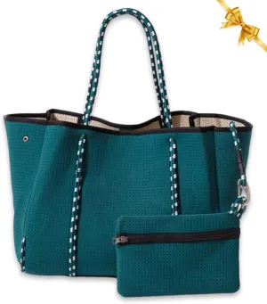 Large Neoprene Tote Bag for Women - Everyday Designer Handbag for Travel Work and Beach with Pockets and Zipper Pouch