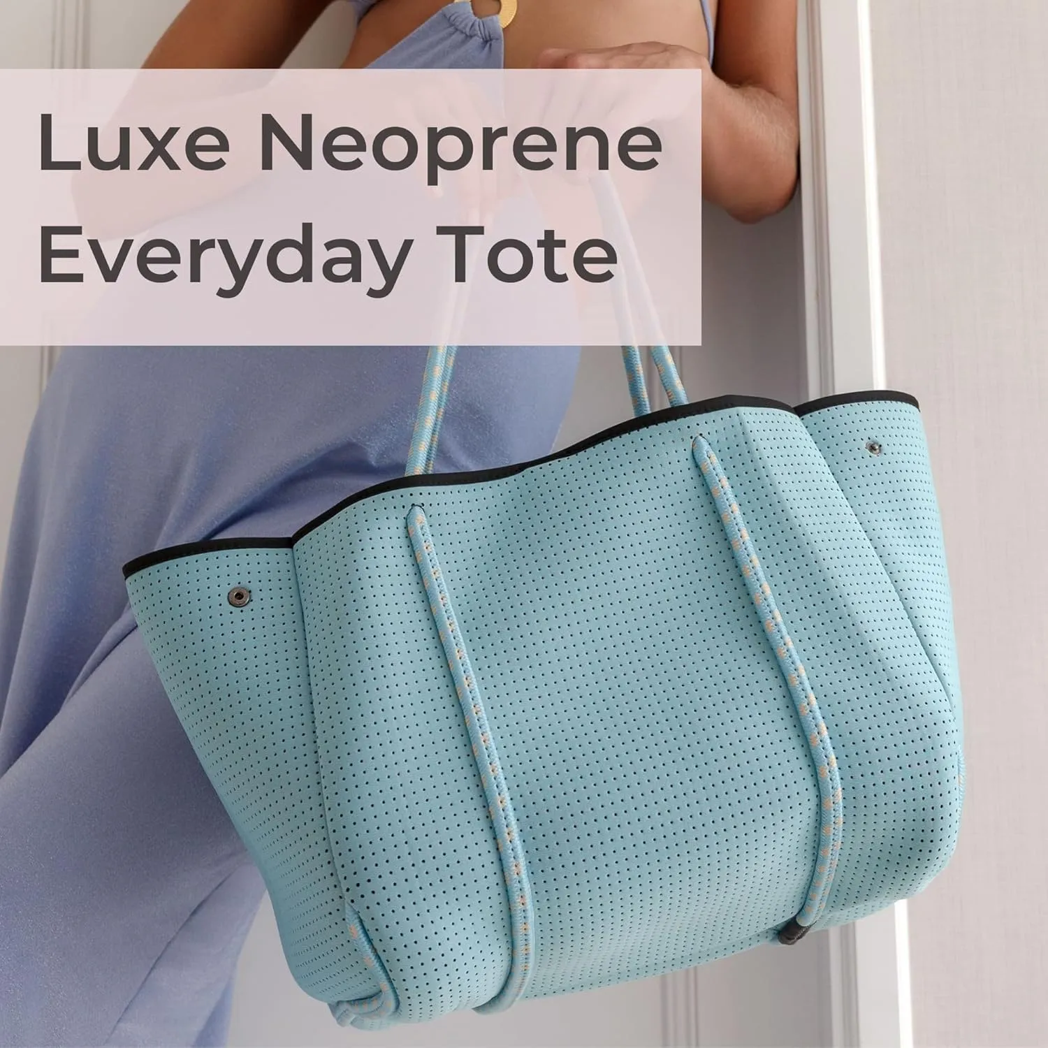 Large Neoprene Tote Bag for Women - Everyday Designer Handbag for Travel Work and Beach with Pockets and Zipper Pouch