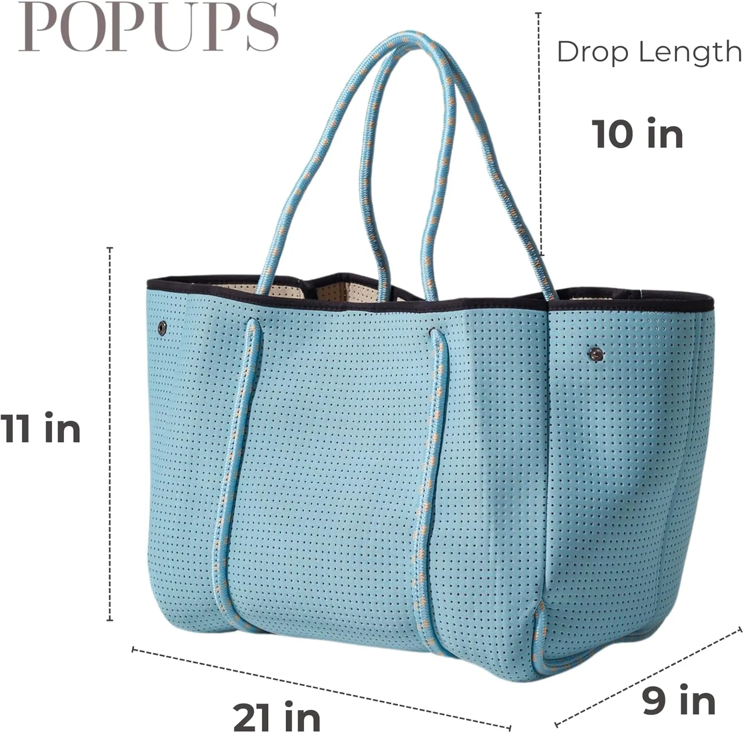Large Neoprene Tote Bag for Women - Everyday Designer Handbag for Travel Work and Beach with Pockets and Zipper Pouch